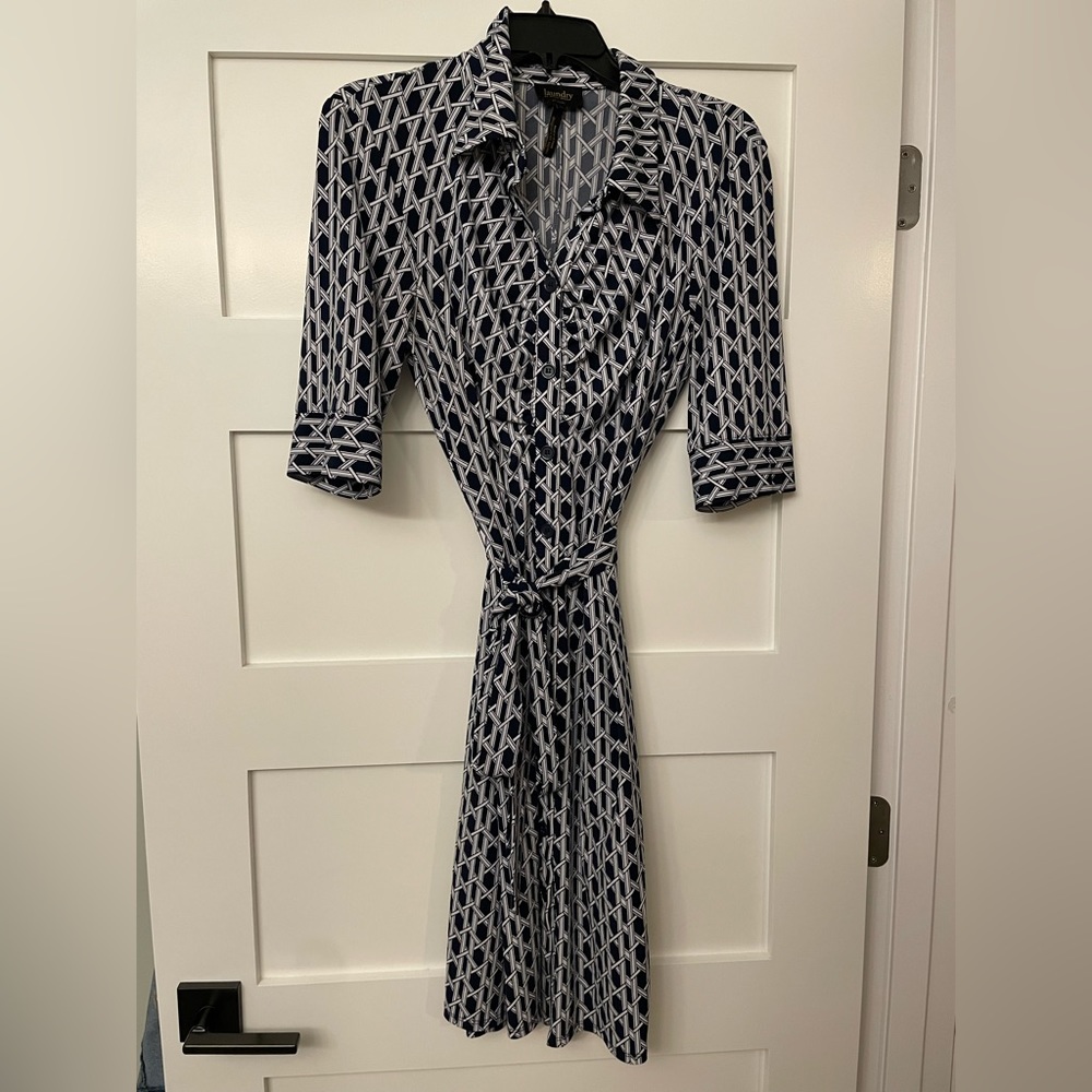 Laundry Navy and White Collared Dress Size 12